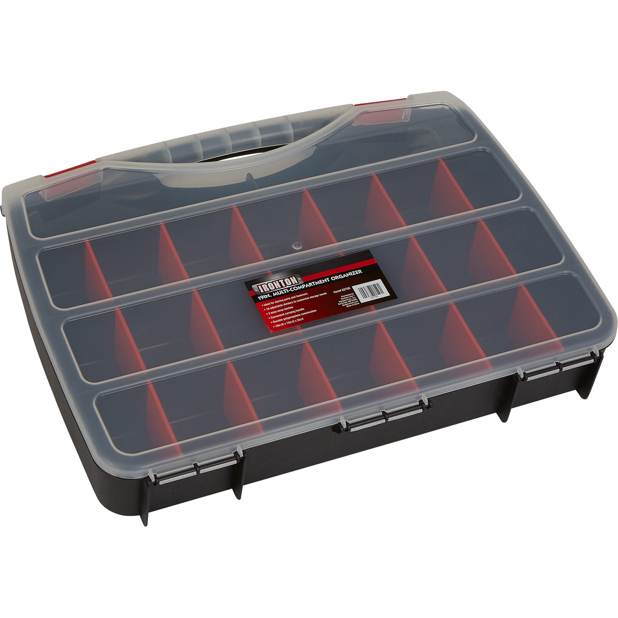 Ironton Plastic Organizer, 19in.W x 15in.D x 3in.H, 21 Adjustable Compartments
